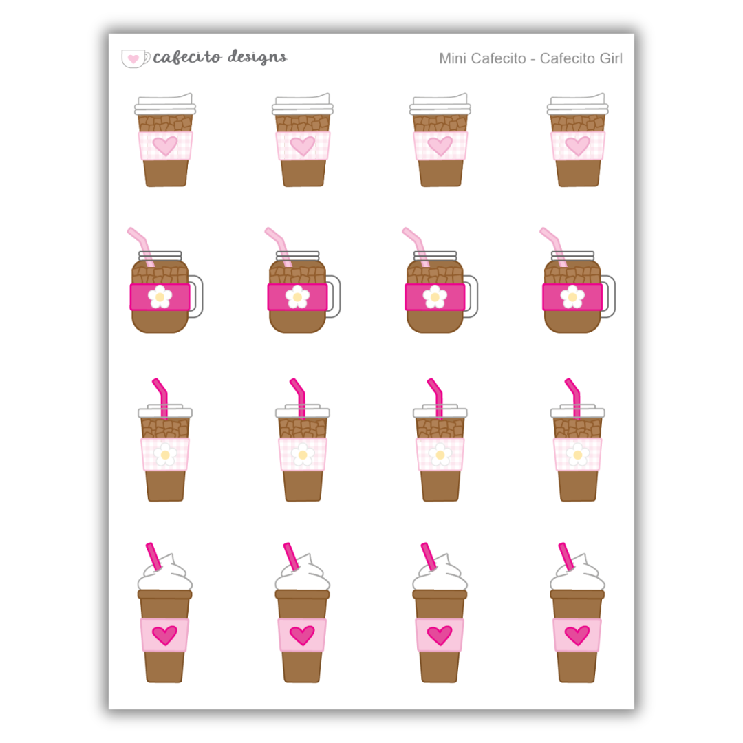 Cafecito Girl Iced Coffees - Mini Deco Sticker Sheet