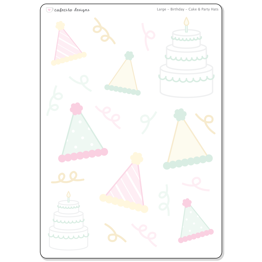 Birthday - Cake & Party Hats - Large Deco Sticker Sheet