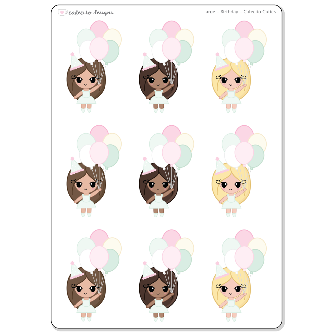 Birthday - Cafecito Cuties - Large Deco Sticker Sheet