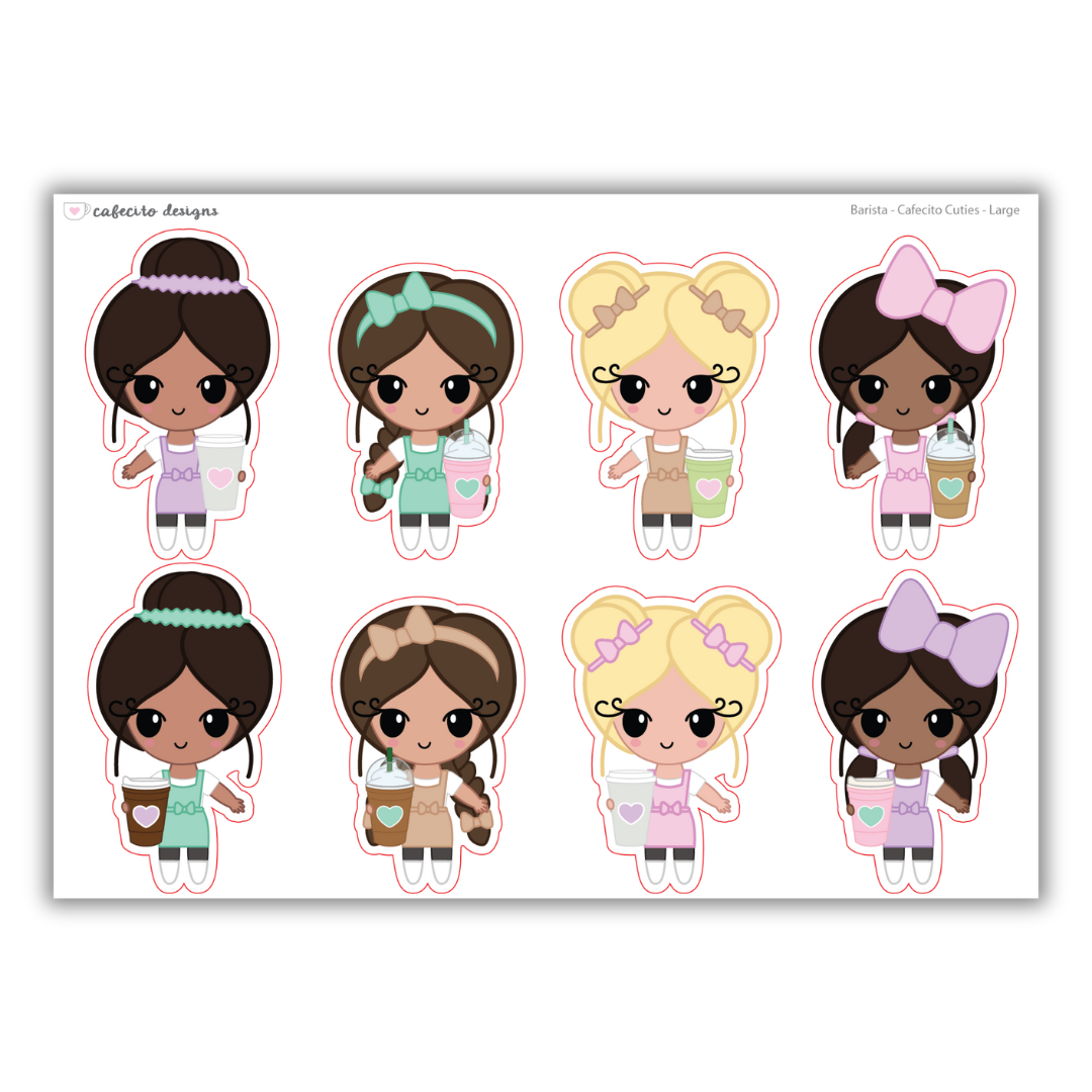 Barista - Cafecito Cuties - Large Deco Sticker Sheet