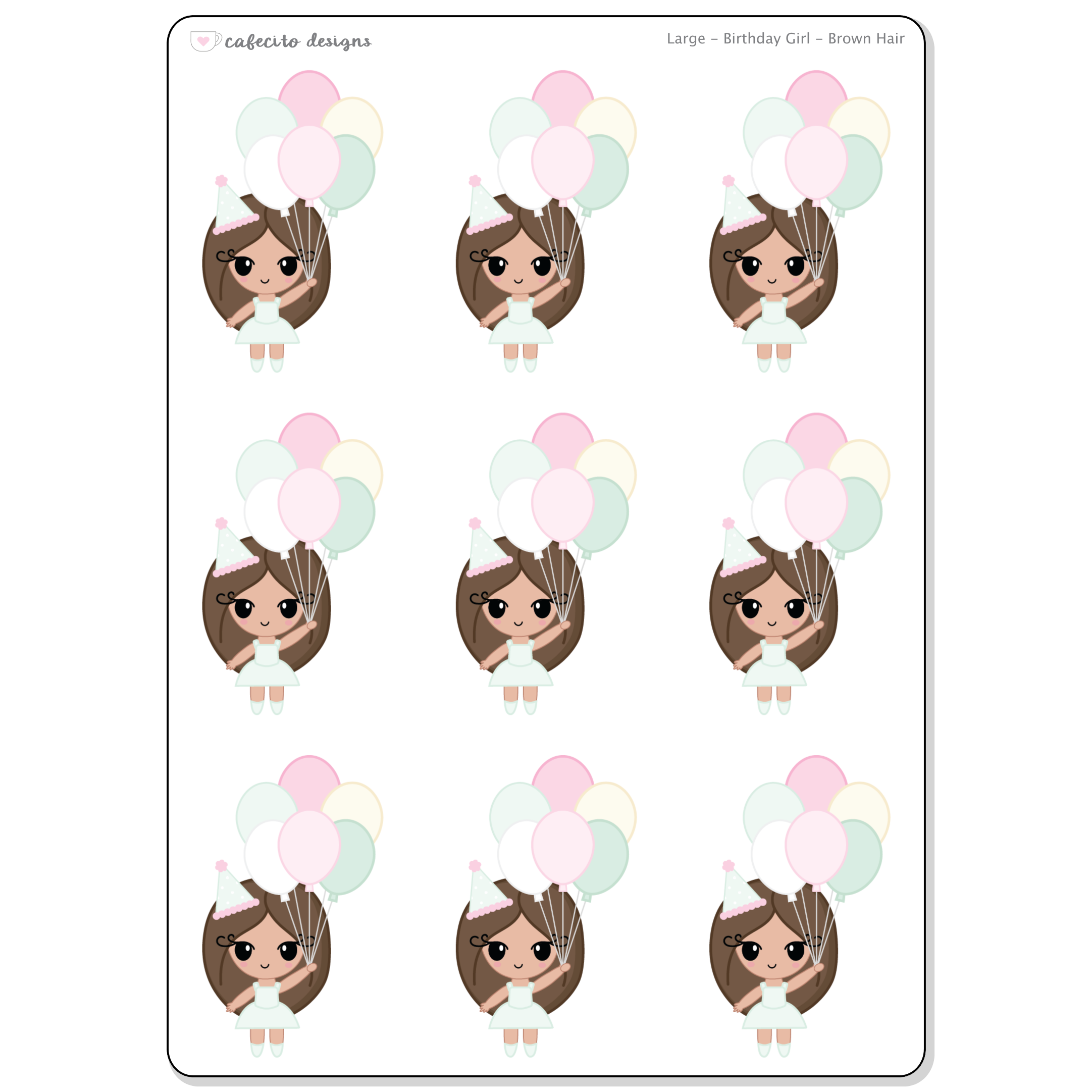 Birthday - Cafecito Cuties - Large Deco Sticker Sheet