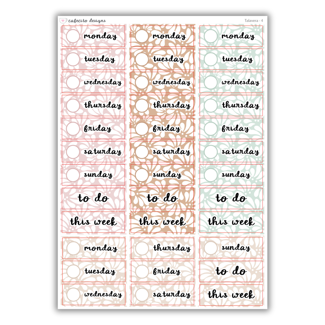 Talavera - Standard Vertical Functional Stickers
