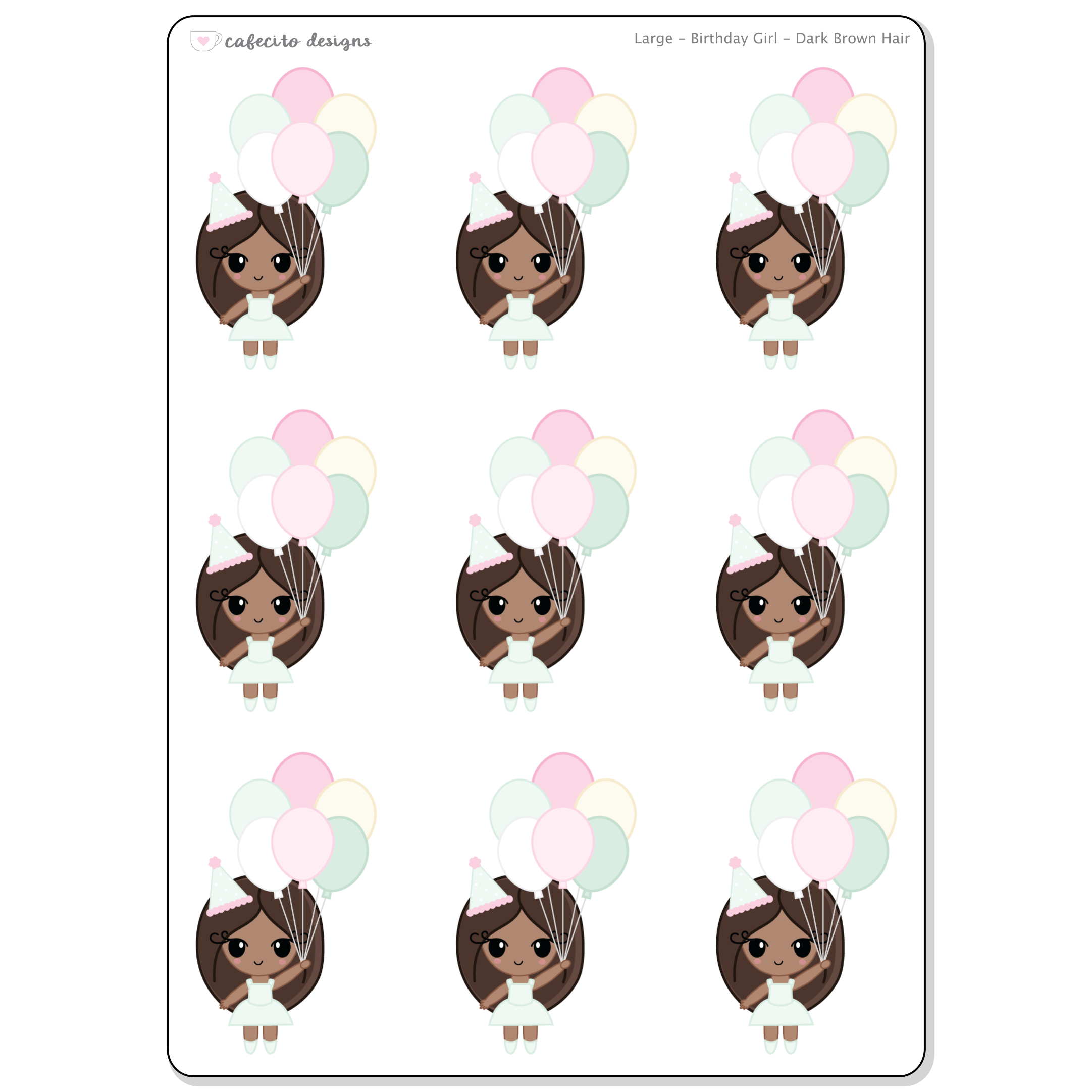 Birthday - Cafecito Cuties - Large Deco Sticker Sheet