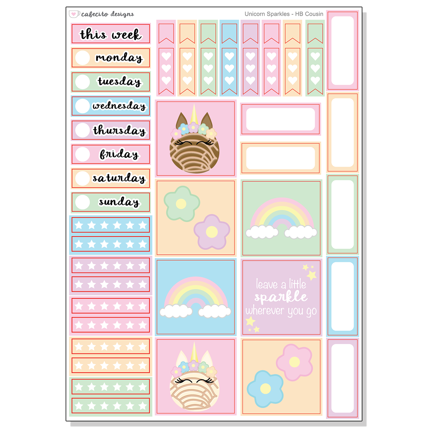Unicorn Sparkles - Hobonichi COUSIN Functional Stickers