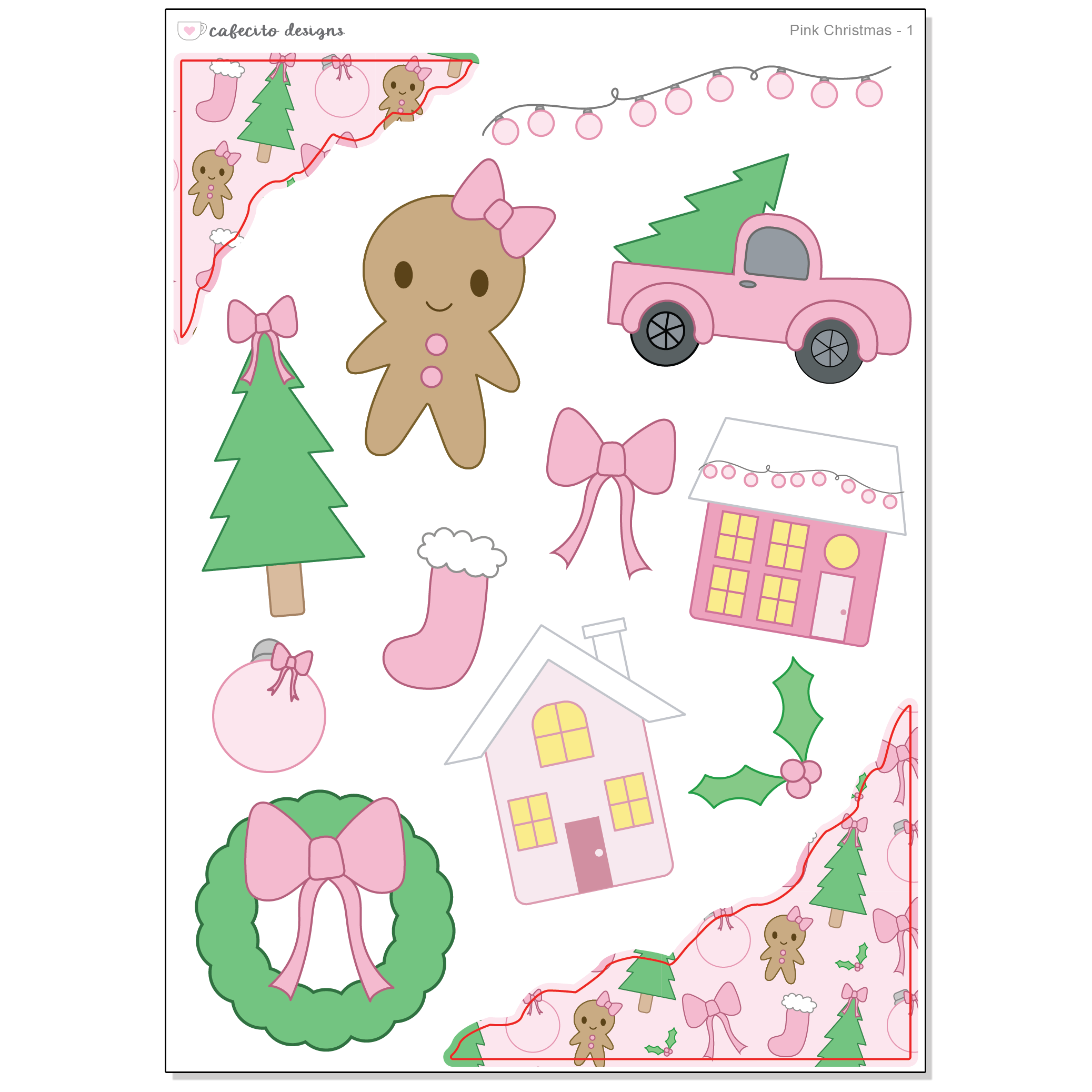 Pink Christmas - Deco Sticker Sheet
