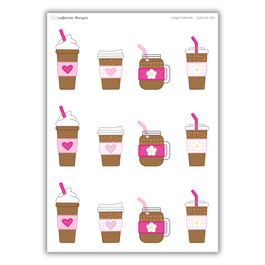 Cafecito Girl Iced Coffees - Large Deco Sticker Sheet
