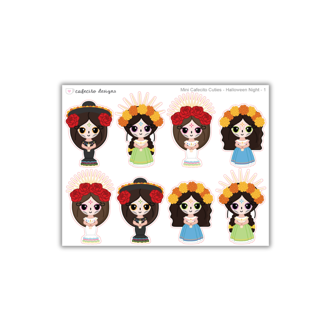 Dia de los Muertos - Cafecito Cuties -  Mini Deco Sticker Sheet