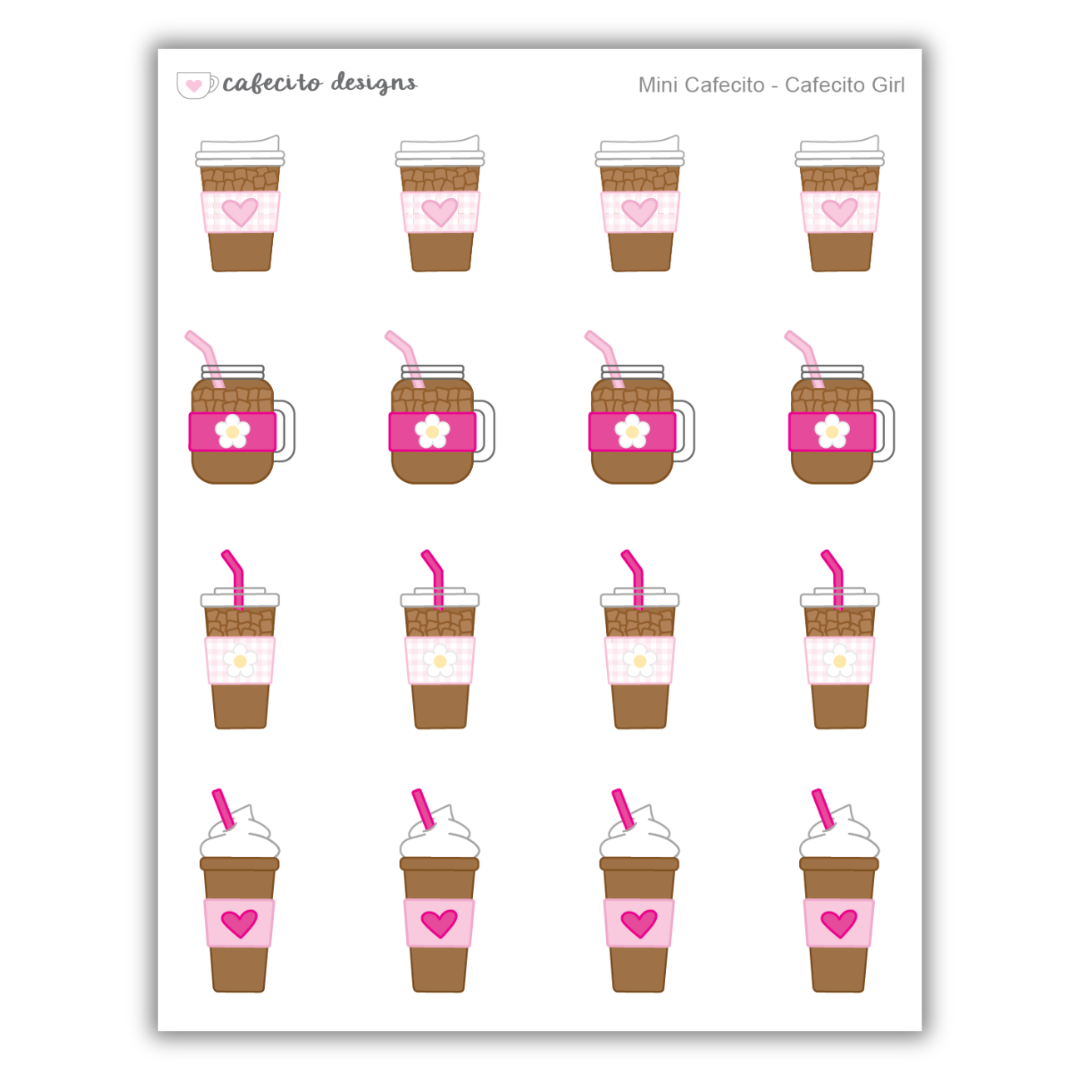 Cafecito Girl Iced Coffees -  Mini Deco Sticker Sheet
