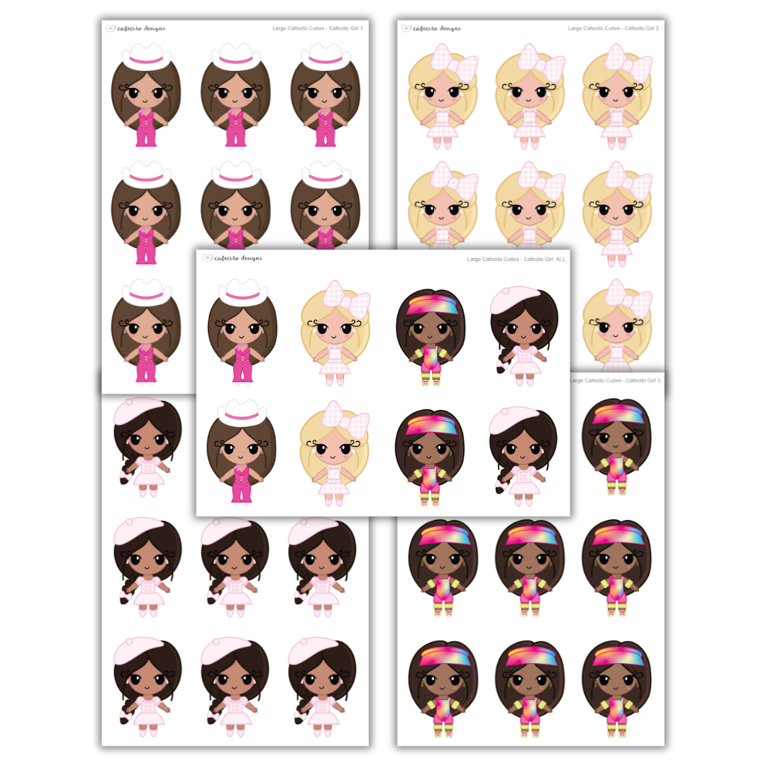 Cafecito Girl - Cafecito Cuties -  Large Deco Sticker Sheet