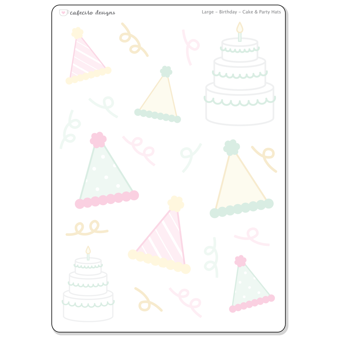 Birthday - Cake &amp; Party Hats - Large Deco Sticker Sheet