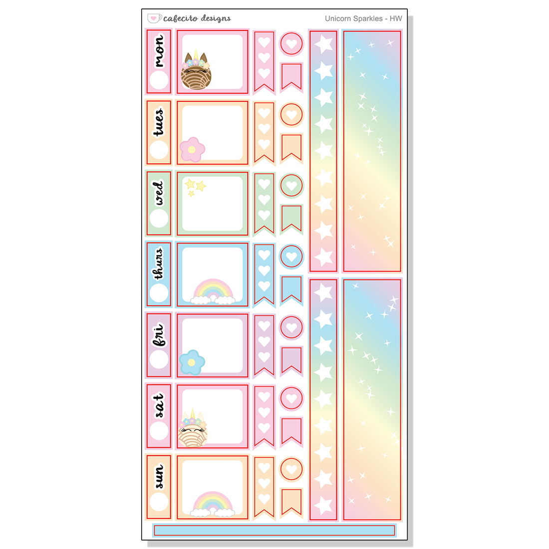 Unicorn Sparkles - Hobonichi WEEKS Functional Stickers