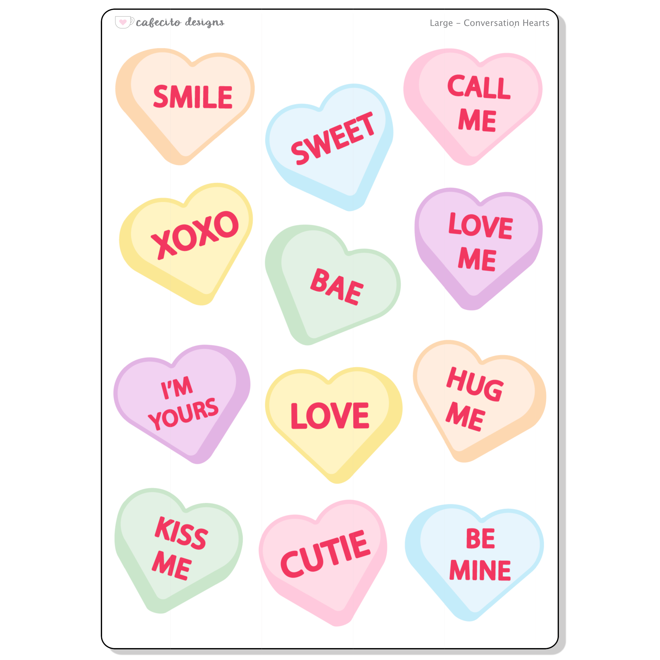 Conversation Hearts - Large Deco Sticker Sheet
