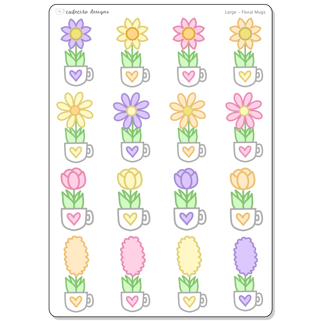 Floral Mugs -  Large Deco Sticker Sheet