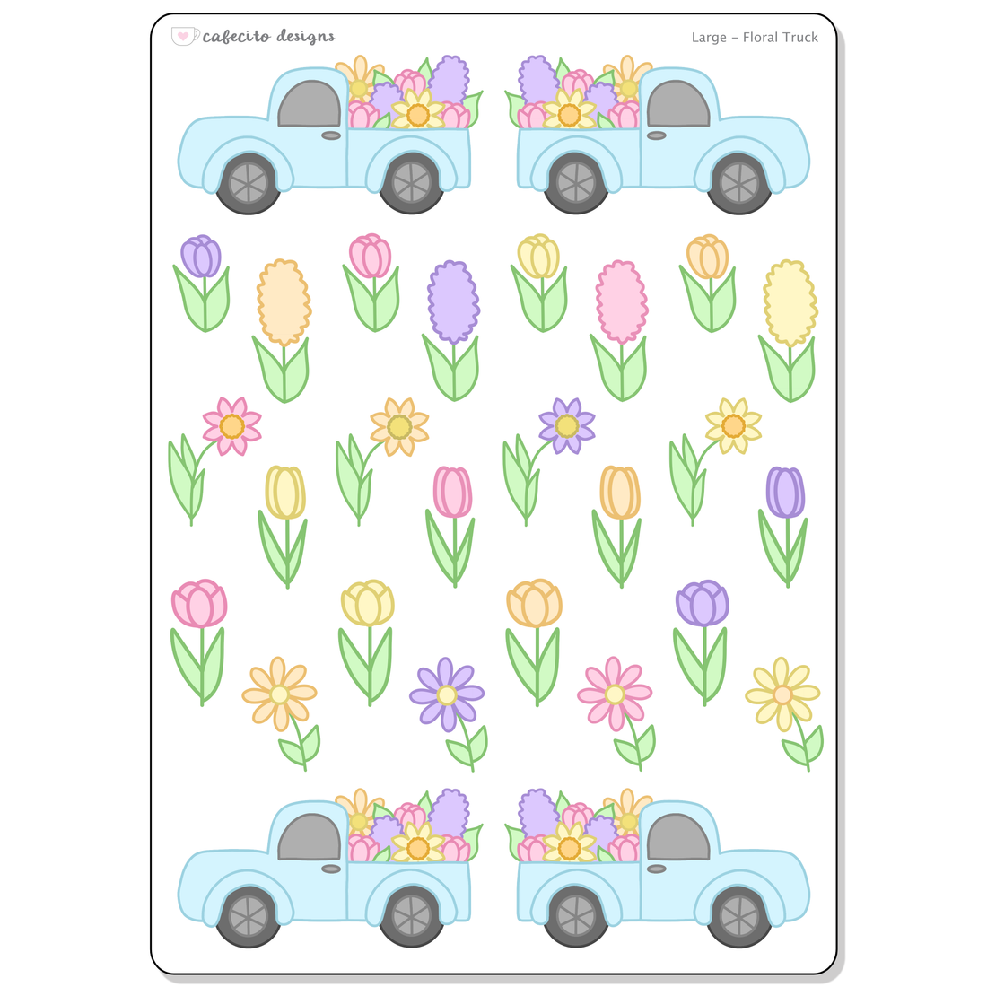Floral Truck -  Large Deco Sticker Sheet