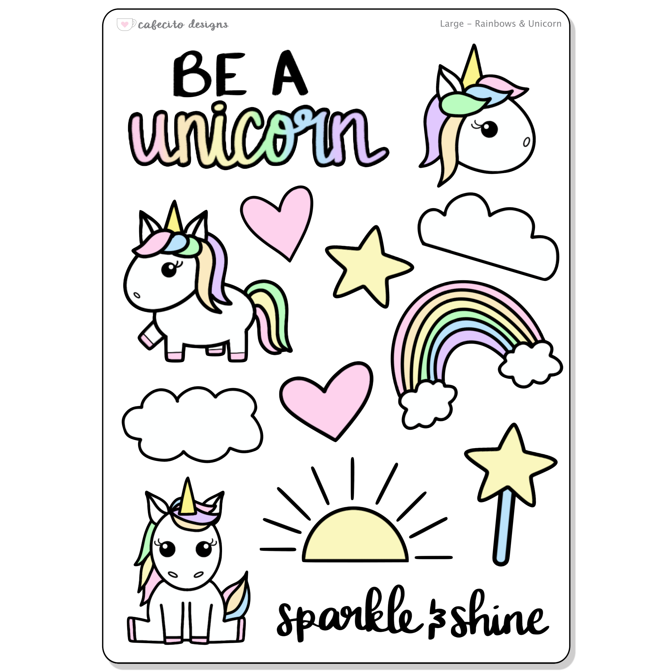 Rainbows &amp; Unicorns- Large Deco Sticker Sheet