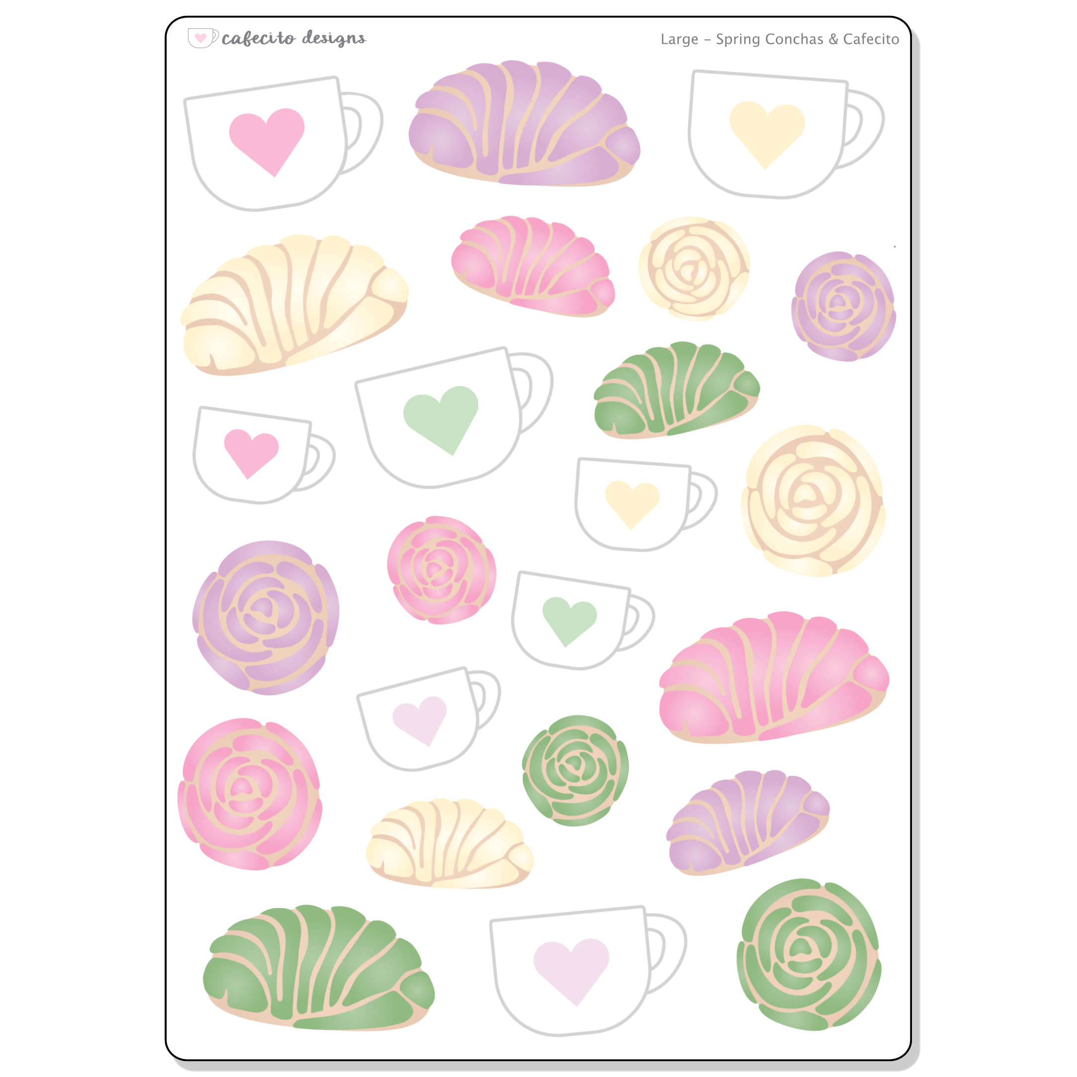 Spring Conchas &amp; Cafecito - Large Deco Sticker Sheet