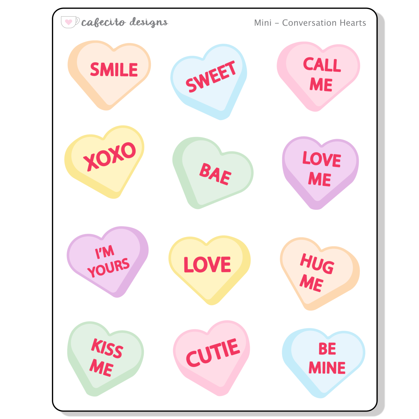 Conversation Hearts - Mini Deco Sticker Sheet