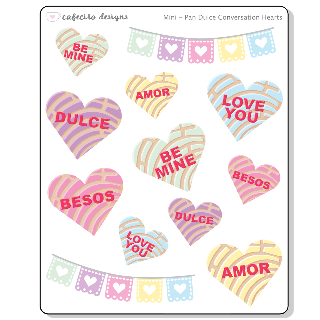 Pan Dulce Conversation Hearts - Mini Deco Sticker Sheet