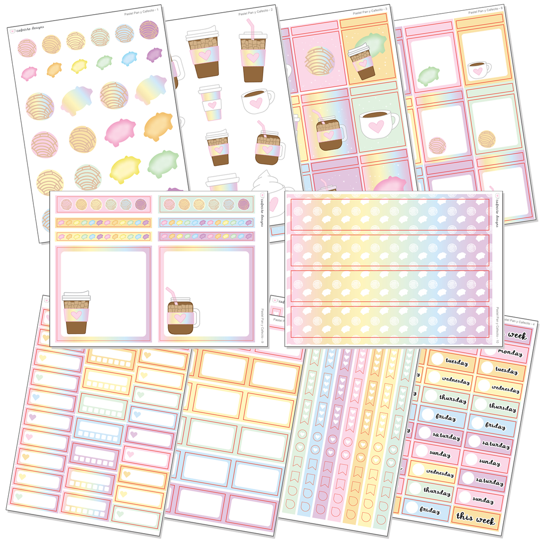 Pastel Pan y Cafecito - Sticker Kit